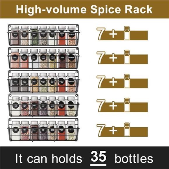5 Pack Spice Rack Seasoning Organizer Wall Mount, Hanging Spice Organizer Shelf - Picture 5 of 7